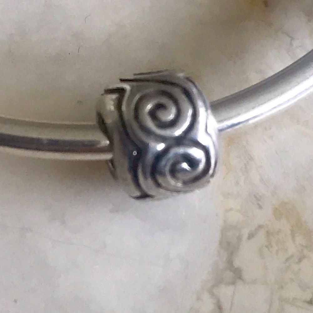 Pandora Sterling Silver Solid Bangle & 6 Charms - Picture 6 of 8
